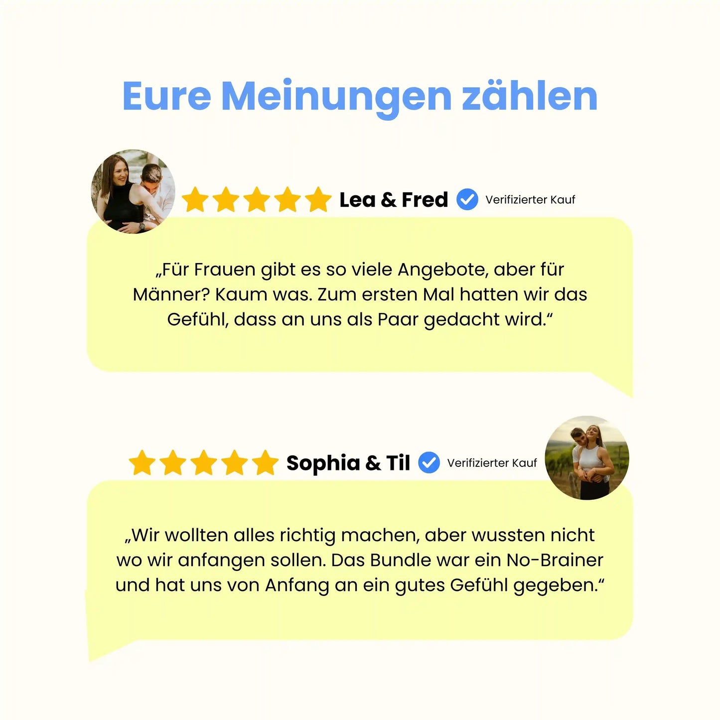 Positive Kundenbewertungen für Wonder Kinderwunsch Frau und Mann von zwei Paaren