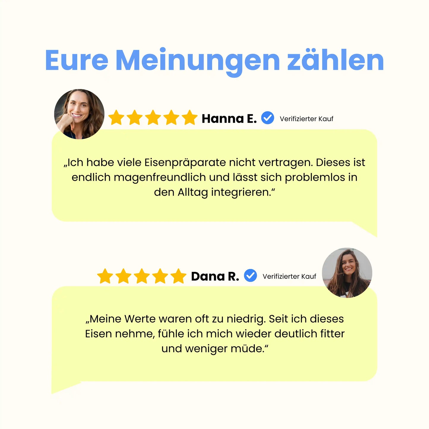 Positive Kundenbewertungen für Wonder Eisen Boost von zwei Frauen
