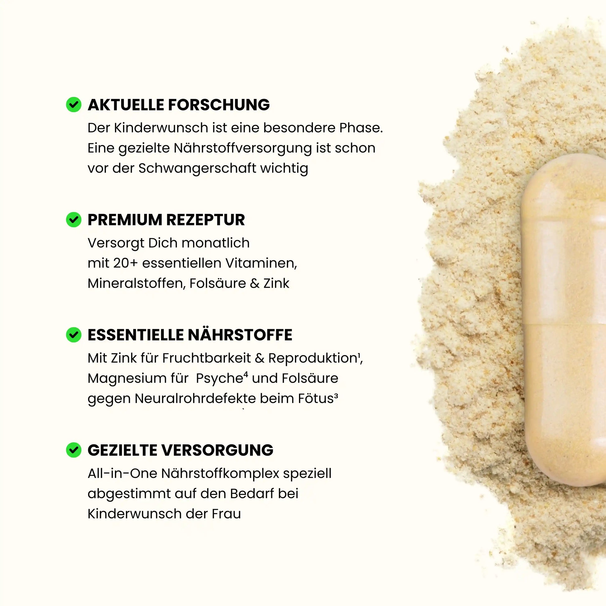 Vorteile Supplement Wonder Kinderwunsch Frau - Nach aktueller Forschung, Premium Rezeptur mit essentiellen Nährstoffen für gezielte Versorgung